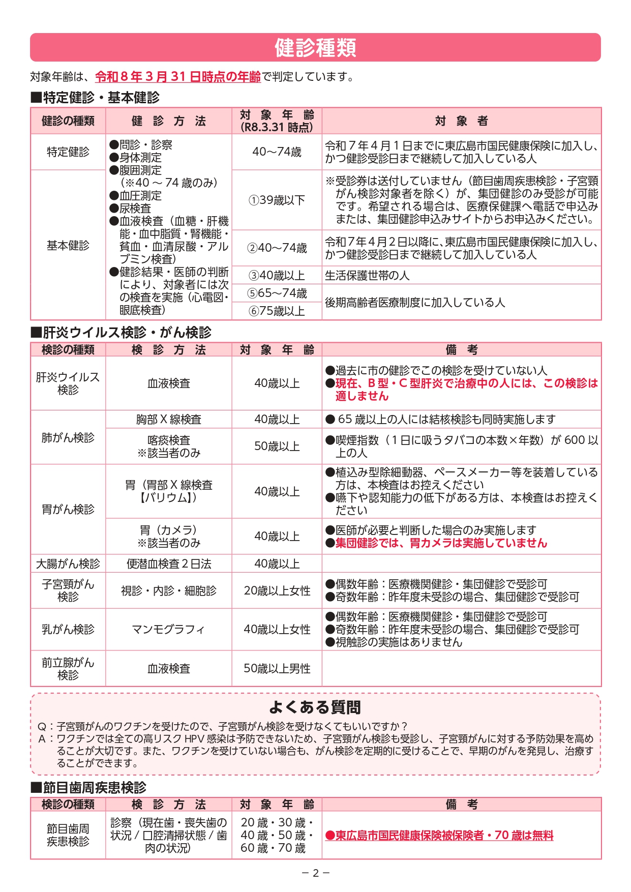 令和7年度元気すこやか健診（特定健診・基本健診と各がん検診）について | 下山記念クリニック（東広島市）