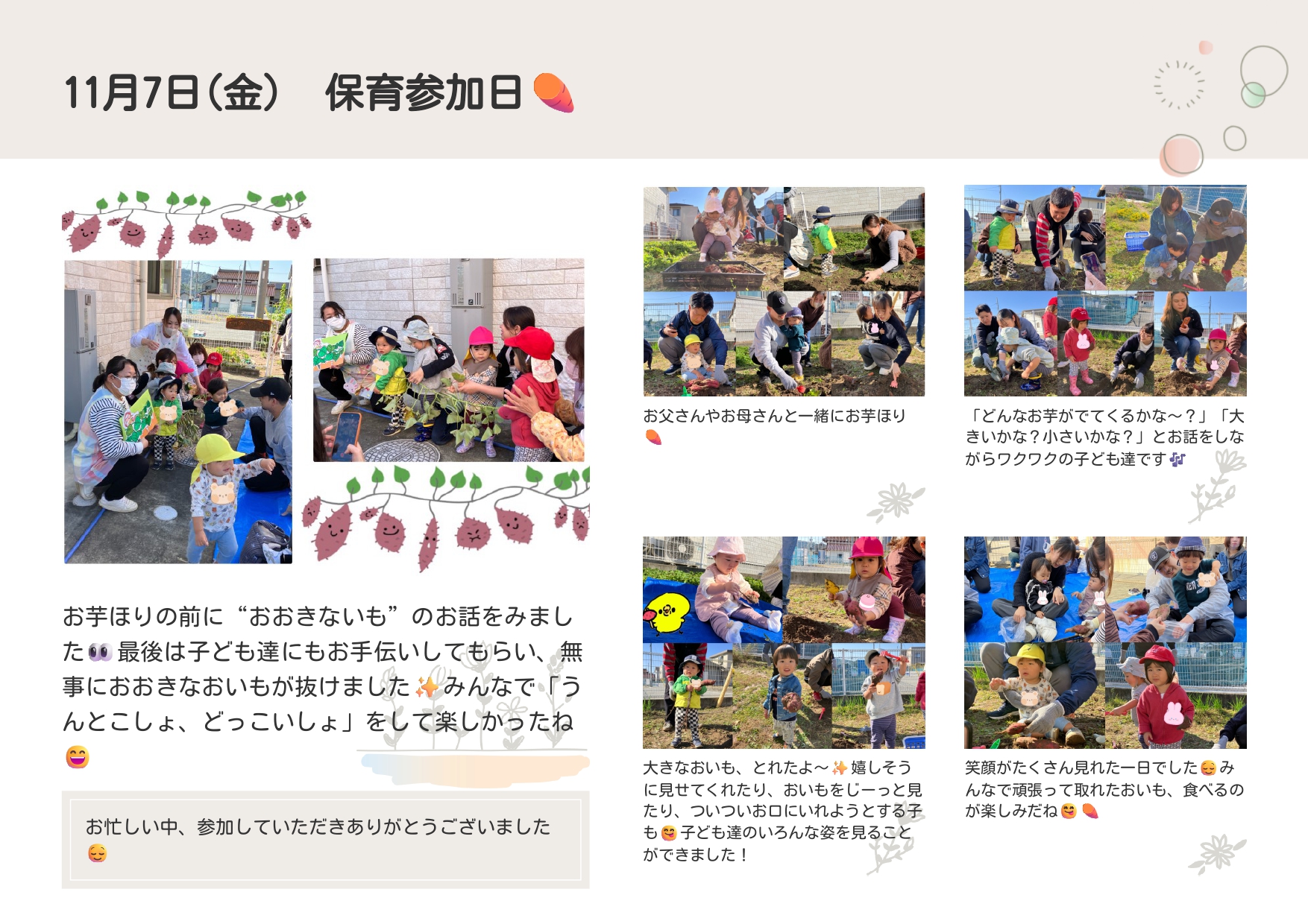 保育参加日😊芋ほりをしたよ🍠
